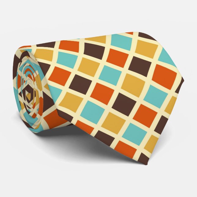 Gravata Cores retros vermelhas amarelas azuis Checkered do (Rolled)