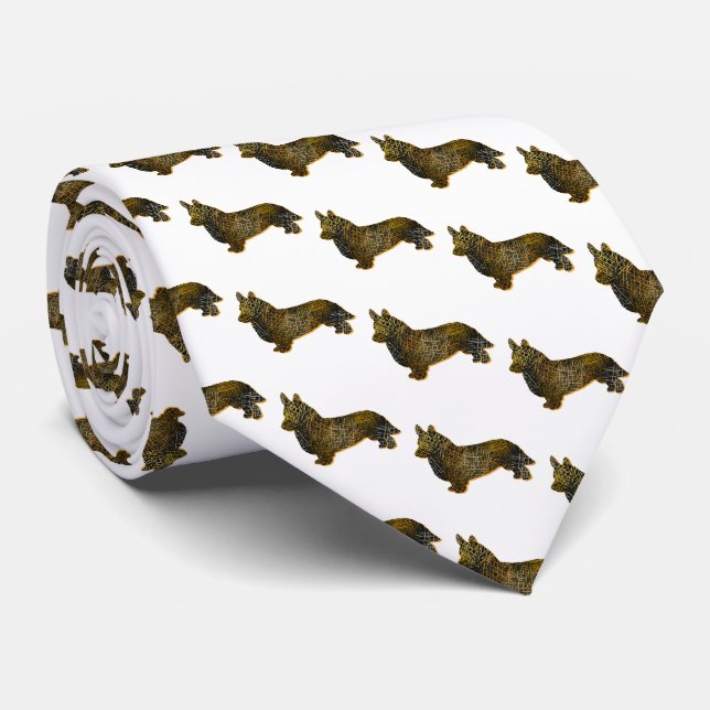 Gravata Corgi Welsh Dog Silhouette Halloween Pescoço Branc (Rolled)