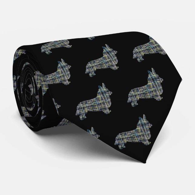 Gravata Corgi Welsh Dog Yellow & Black Grid Tie (Rolled)