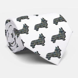 Gravata Corgi Welsh Dog Yellow & Black Grid White Tie
