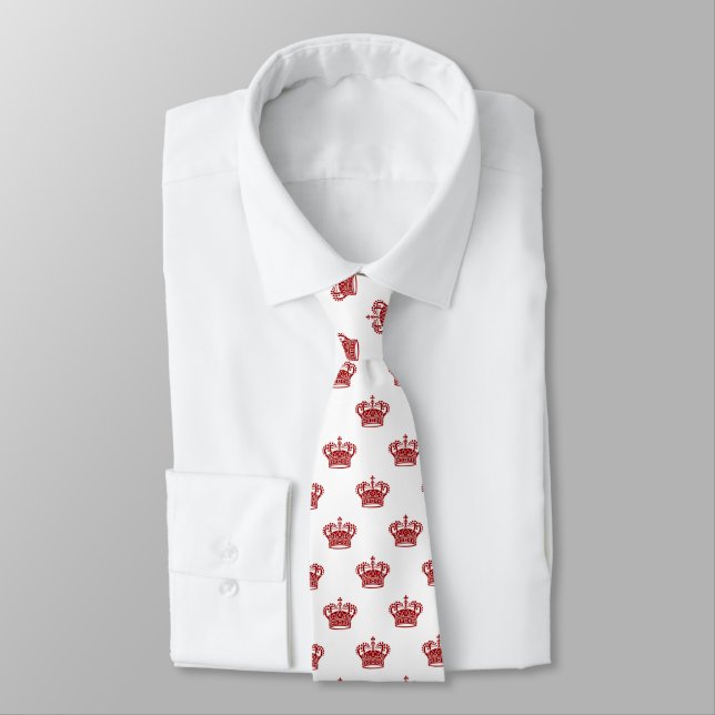 Gravata Coroa 01 - Vermelho Rubi sobre Branco (Amarrado)
