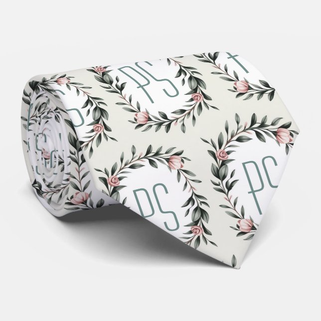 Gravata Coroa Floral Personalizada com Monograma (Rolled)