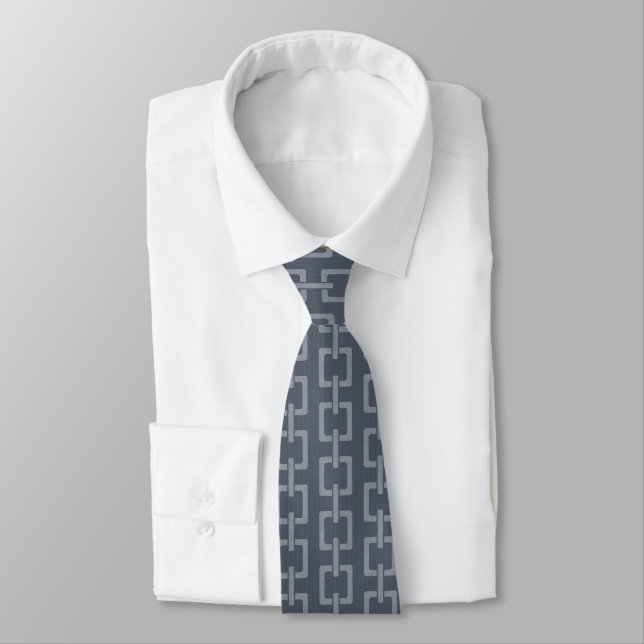 Gravata Corrente Geométrica Masculina Azul Índigo (Amarrado)