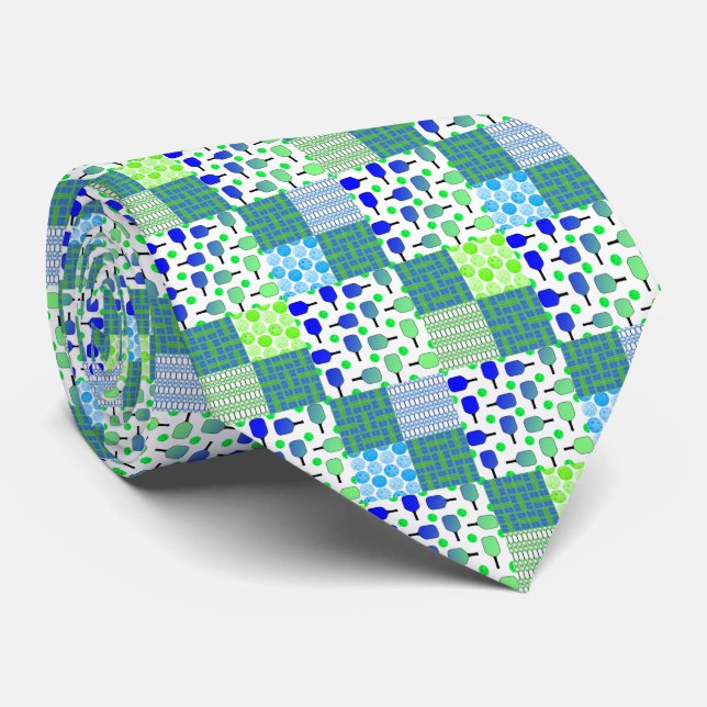 Gravata Cortes, Pás e Bolas Azuis e Verdes (Rolled)