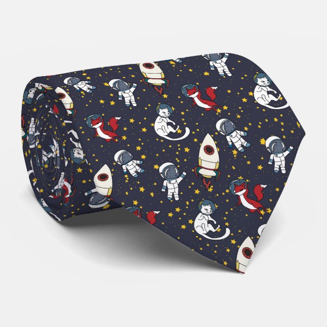 Gravata Cosmic space man fox cat stars pattern (Rolled)