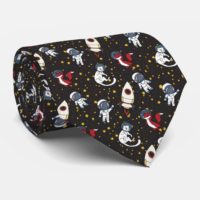 Gravata Cosmic space man fox cat stars pattern (Rolled)