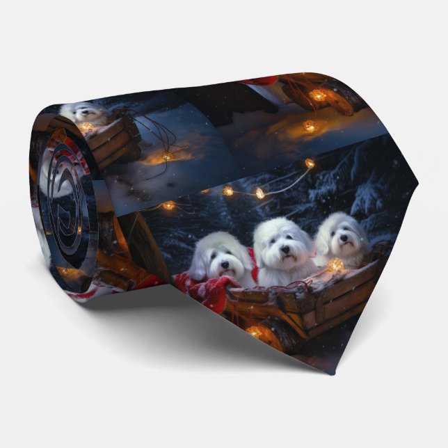 Gravata Coton De Tulear Snowy Sleigh Decência De Natal (Rolled)