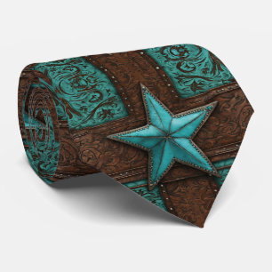 Gravata Country Cowboy Brown Turquoise Western Star