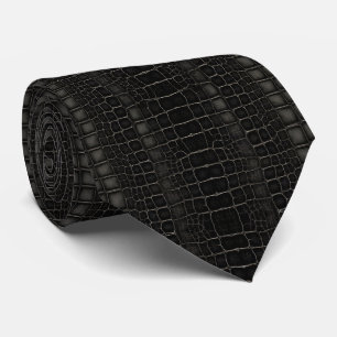 Gravata Couro de Dragão Cobra Jacaré Crocodilo Preto