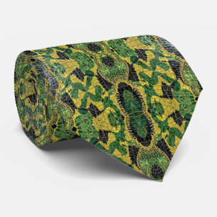 Gravata Couro de Dragão, Crocodilo, Jacaré Verde Amarelo