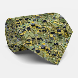 Gravata Couro de Dragão Jacaré Crocodilo Verde Amarelo