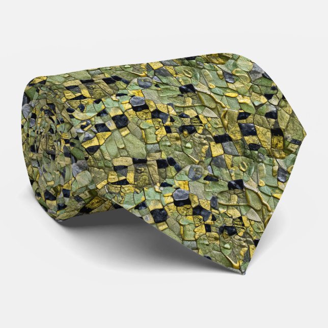 Gravata Couro de Dragão Jacaré Crocodilo Verde Amarelo (Rolled)