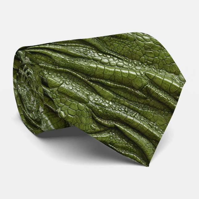 Gravata Couro de Jacaré Crocodilo Dragão Cobra Verde (Rolled)