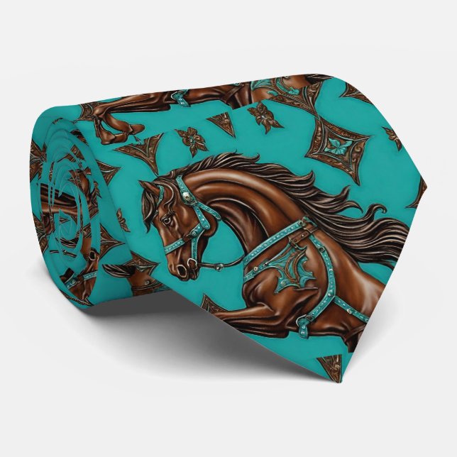 Gravata Cowboy Western Country Turquoise Cavalo Marrom (Rolled)