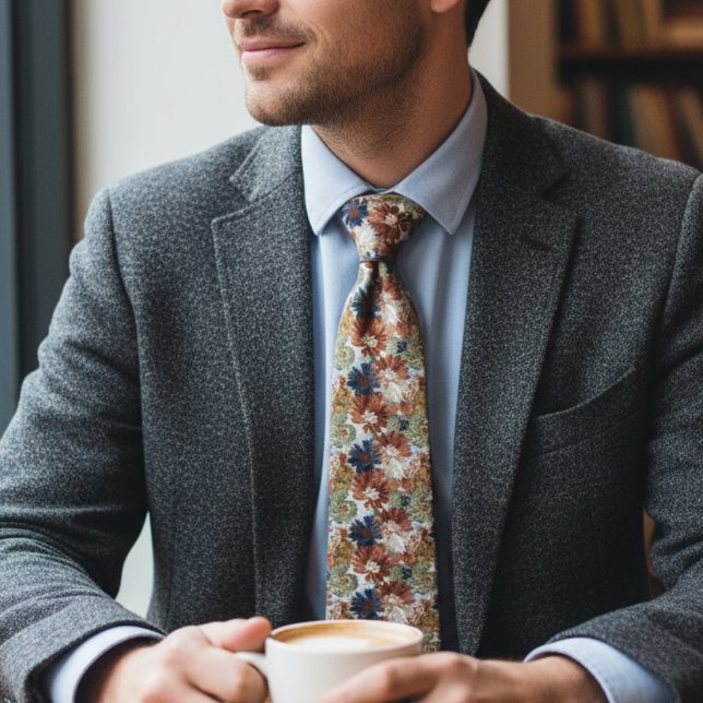 Gravata Cozy Botanical – Earthy Floral  (Boho floral necktie)