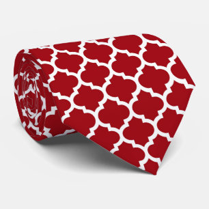 Gravata Cranberry Red White Quatrefoil Marroquino Padrão #