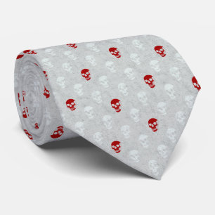 Gravata Crânio anatômico Grungy Polkadots vermelho branco