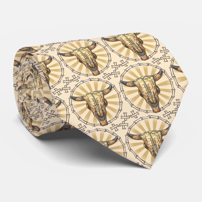 Gravata Crânio de Vaca Tribal (Rolled)