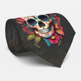 Gravata Crânio Floral de Açúcar Día de los Muertos