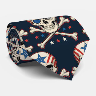 Gravata Crânio Patriótico e Bandeira Americana Crossbones
