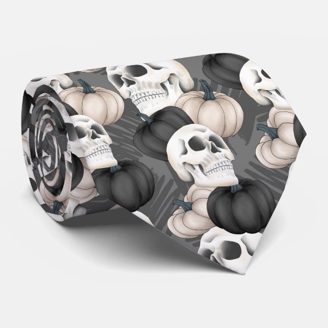 Gravata crânios assustadores Padrão ondulado das abóboras  (Rolled)