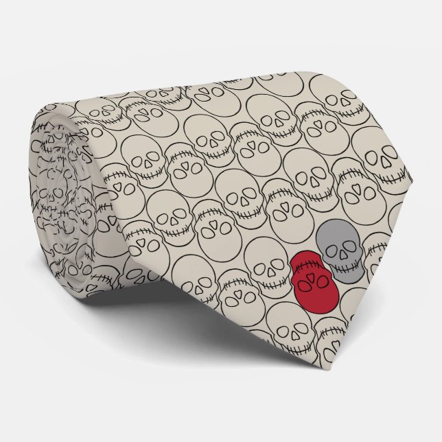Gravata Crânios - Branco Osso e Preto Morto (Rolled)