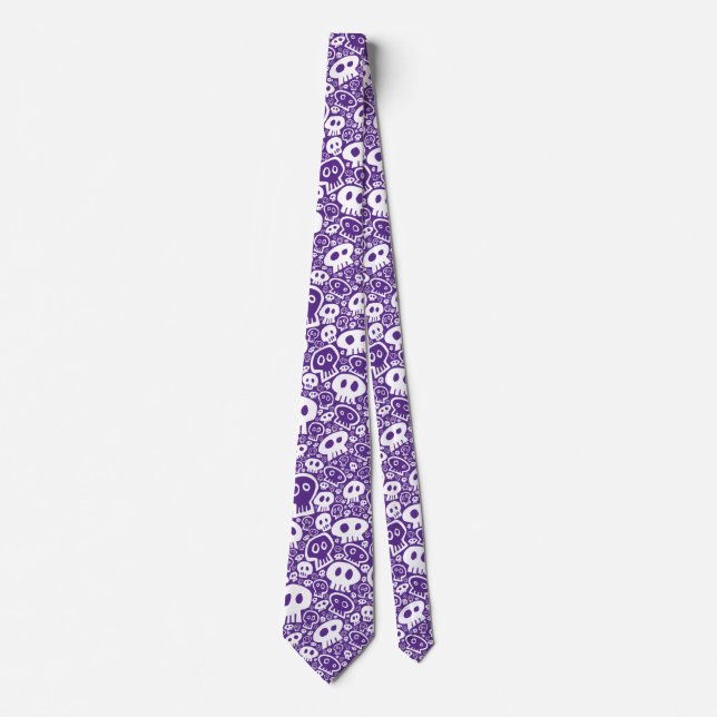 Gravata Crânios Brancos em Roxo (Frente)