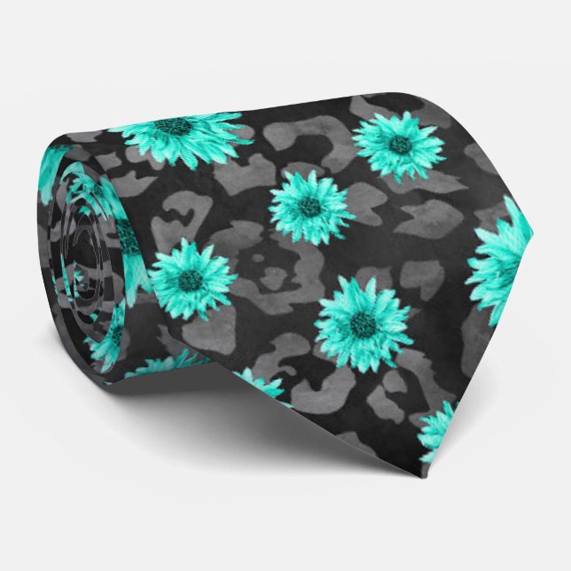 Gravata Crânios Turquesa e Série de Girassóis Design 5 (Rolled)