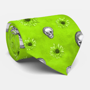 Gravata Crânios Verdes e Série de Girassóis Design 1