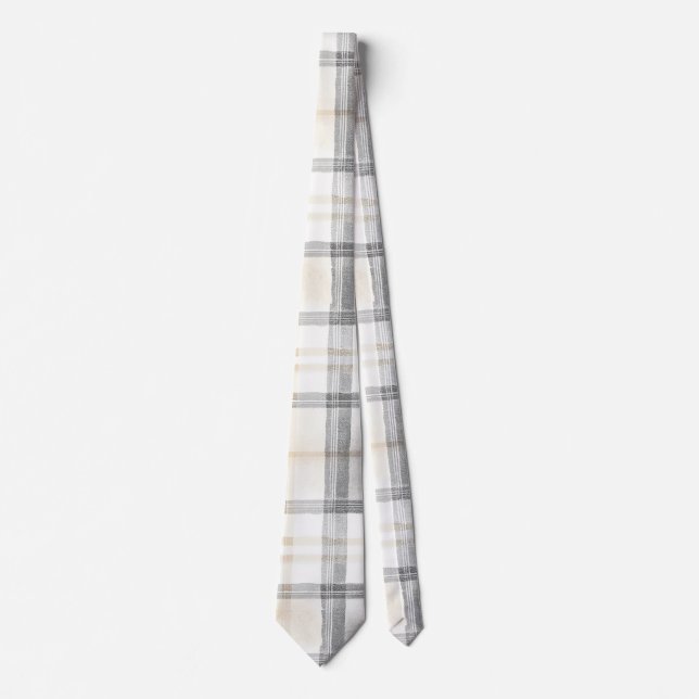 Gravata Cream Grey Yellow Plaid Stripes (Frente)