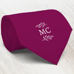 Gravata Crest Inicial Monograma Folha Botânica Cereja Rosa<br><div class="desc">Destaca-te da multidão com este design de crista de iniciais monograma personalizado moderno e único com arte de linha de folha botânica. Minimalista e discreto,  ideal para o homem ou mulher que tem tudo!</div>