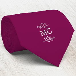 Gravata Crest Inicial Monograma Folha Botânica Cereja Rosa