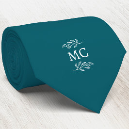 Gravata Crest Inicial Monograma Folha Botânica Verde Turqu