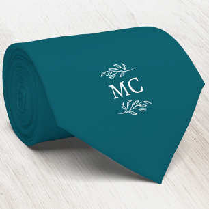 Gravata Crest Inicial Monograma Folha Botânica Verde Turqu