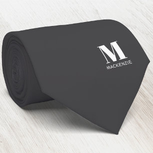 Gravata Crest Inicial Monograma Moderno Personalizado Cinz