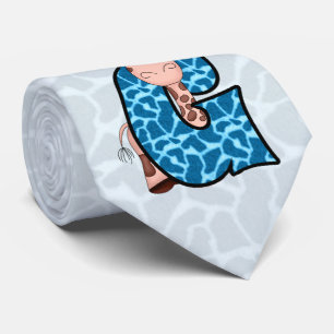 Gravata Crianças "G" Monograma   Girafa Azul e Marrom