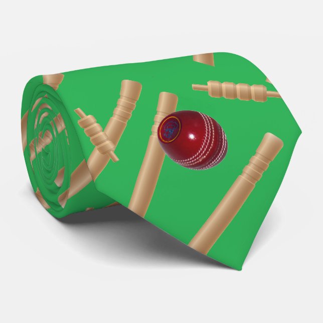 Gravata Cricketball Verde E Design De Pedras, (Rolled)
