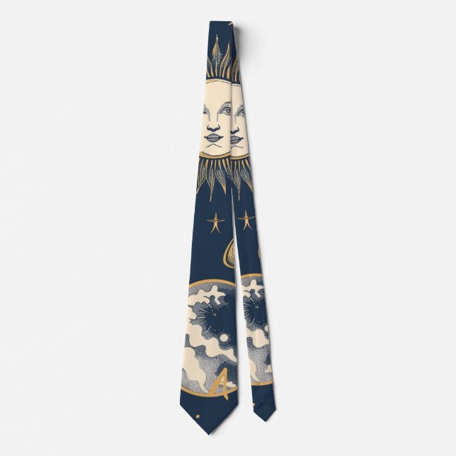 Gravata Crie Seu Próprio Celestial Azul Dourado Branco  (Frente)