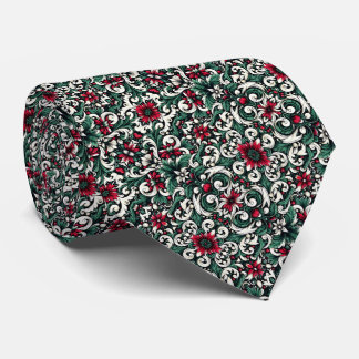 Gravata Crimson Red, Hunter Green, Black, & Ivory Floral 