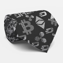 Criptocurrency Black and White Patterch neck tie