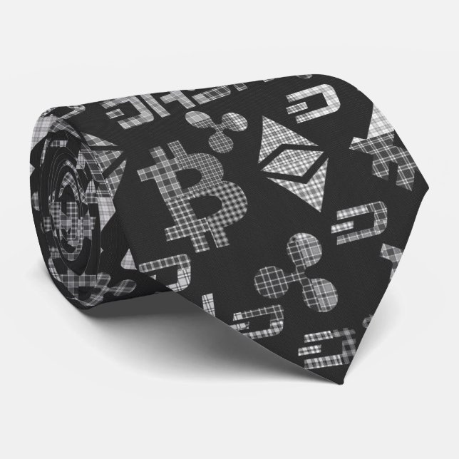 Gravata Criptocurrency Black and White Patterch neck tie (Rolled)