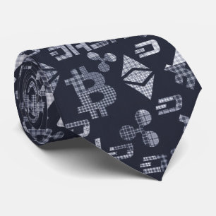 Gravata Criptocurrency tartan Blue Standard Attached