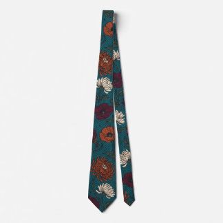 Gravata Crisântemo Floral Vintage Turquesa