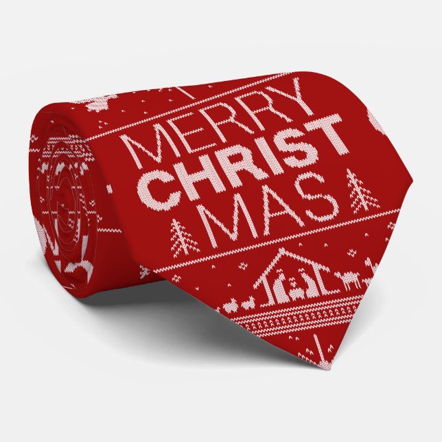 Gravata Cristão Religioso de Feliz Natal (Rolled)