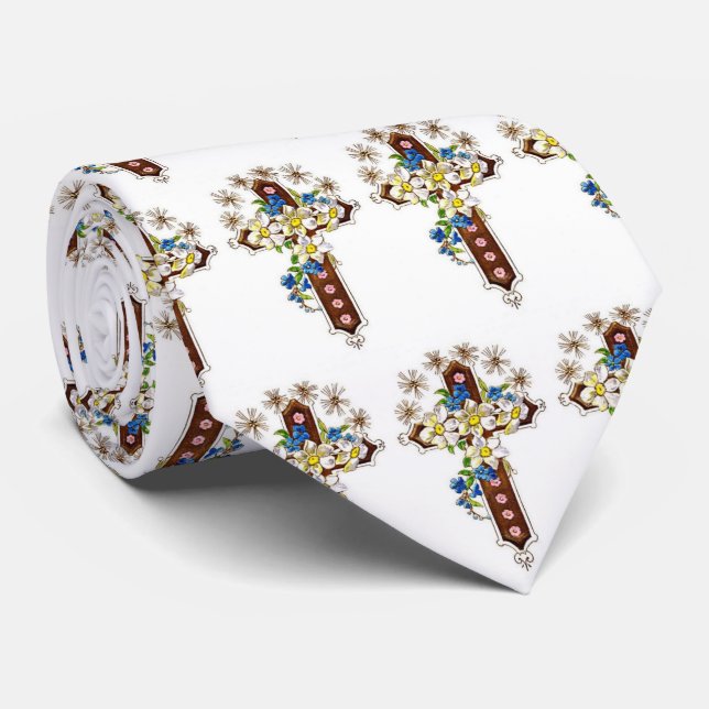 Gravata Cross And Flowers Neck Tie (Rolled)