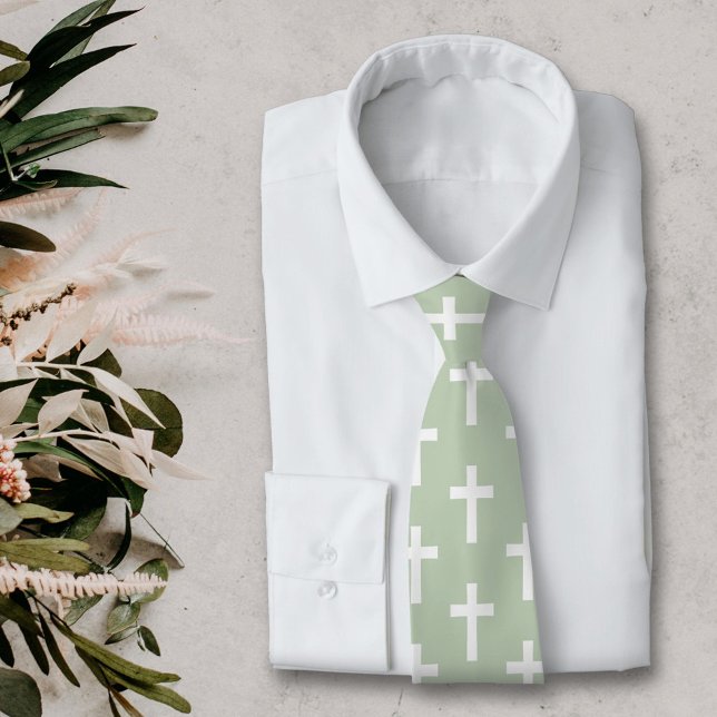 Gravata Cross on Green Neck (White Cross on Green Neck Tie)