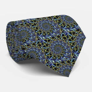 Gravata Cruz de Crise Arte Fractal Amarela e Azul
