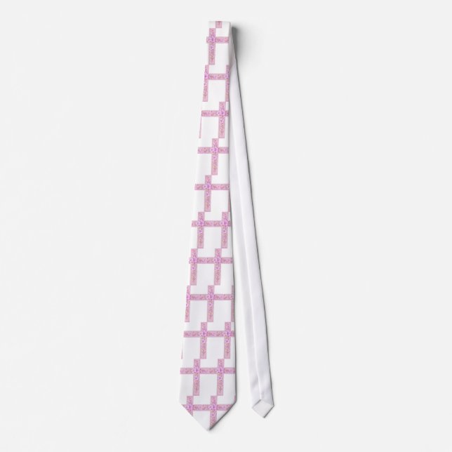 Gravata Cruz rosa felz pascoa com lírios (Frente)