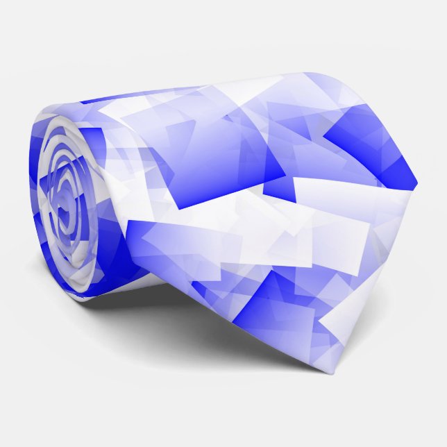 Gravata Cubismo Abstrato Azul Branco Padrão (Rolled)