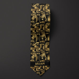Gravata Cubismo Dourado e Negro